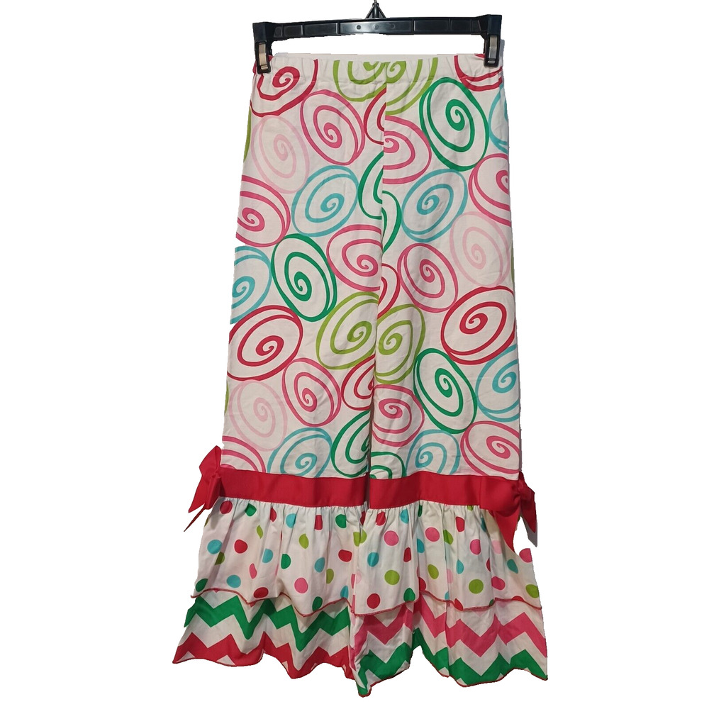 Lolly Wolly Doodle Girls Size 8 Pull On Colorful Elastic Ruffle Bows Pants